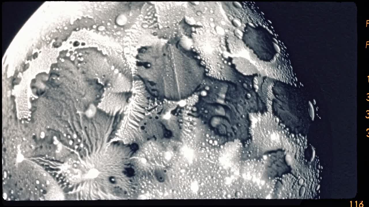 Abstract black and white image resembling a textured surface with circular patterns and organic