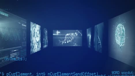 animación del procesamiento de datos en pantallas sobre el hilado de cadenas de adn