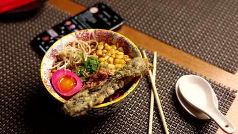 ramen dish with toppings