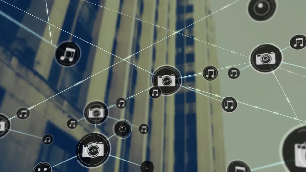 animación de redes de conexiones en el paisaje urbano