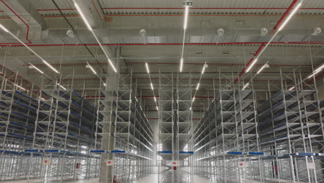 empty modern warehouse interior with metal shelving