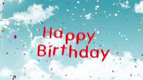feliz cumpleaños escrito en el cielo azul con nubes