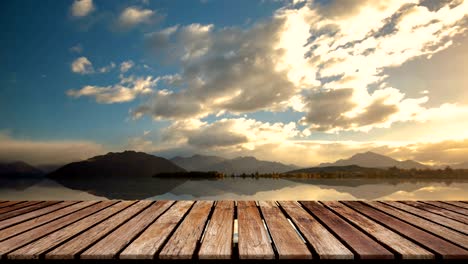 perspective wooden bridge on reflection lone tree in lake  wanaka background and flying cloud at new zealand