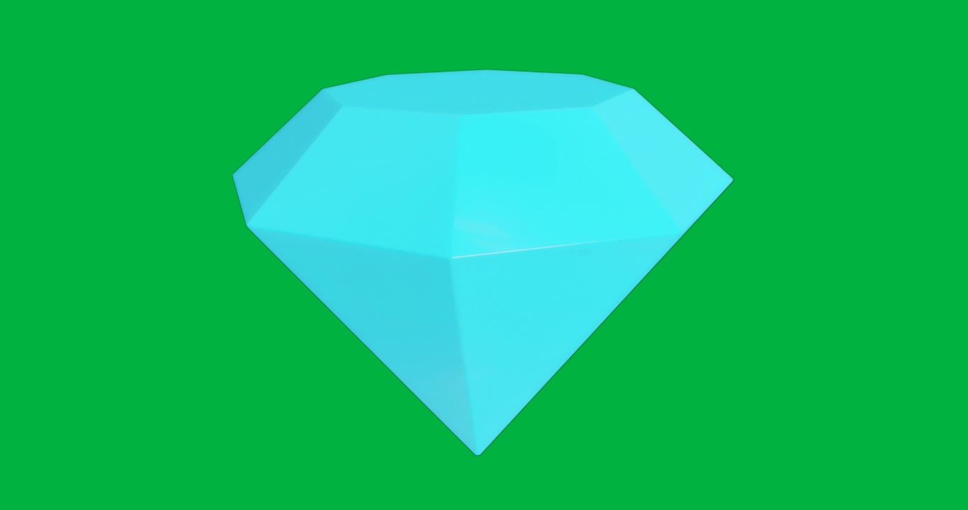 Cyan-blue gemstone rotating on transparent background, showing glowing facets for tech tutorial