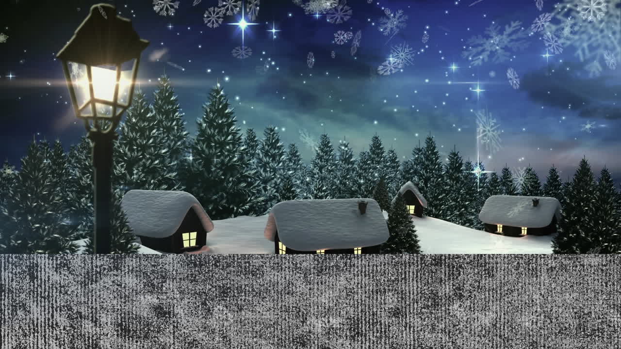 Animazione di neve che cade e paesaggio invernale