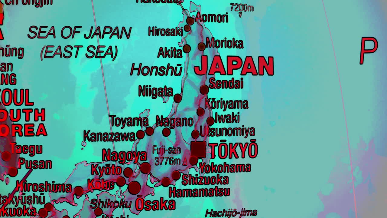 A detailed map of Japan, highlighting major cities and geographical features