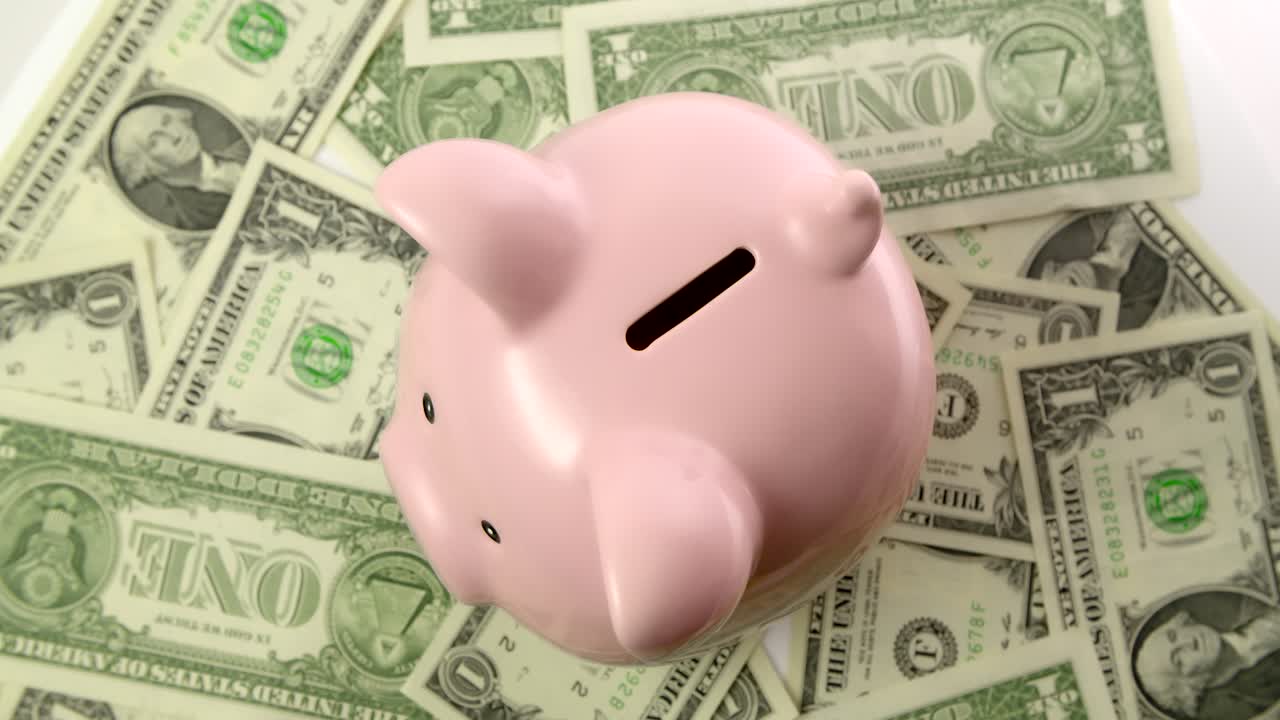 Piggy Bank on Dollar Bills Top View