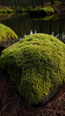 tranquil forest pond with mossy rocks