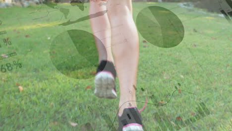 animation of statistical data processing against low section of a woman running in the park