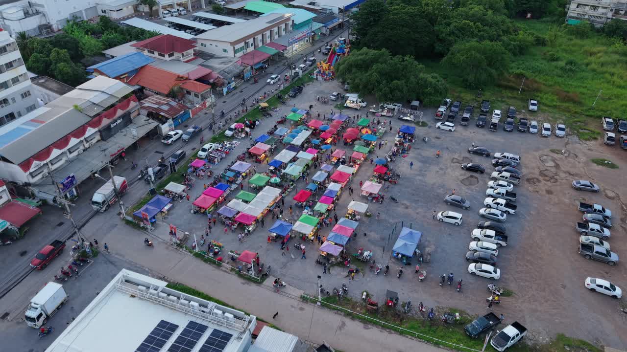 Aerial View of a Night Market in a Town