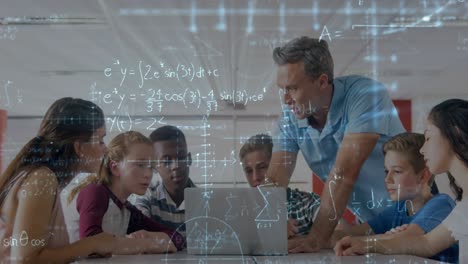 animation of mathematical equations over schoolchildren using laptop