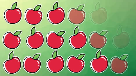 animación de manzanas individuales flotando sobre un fondo verde