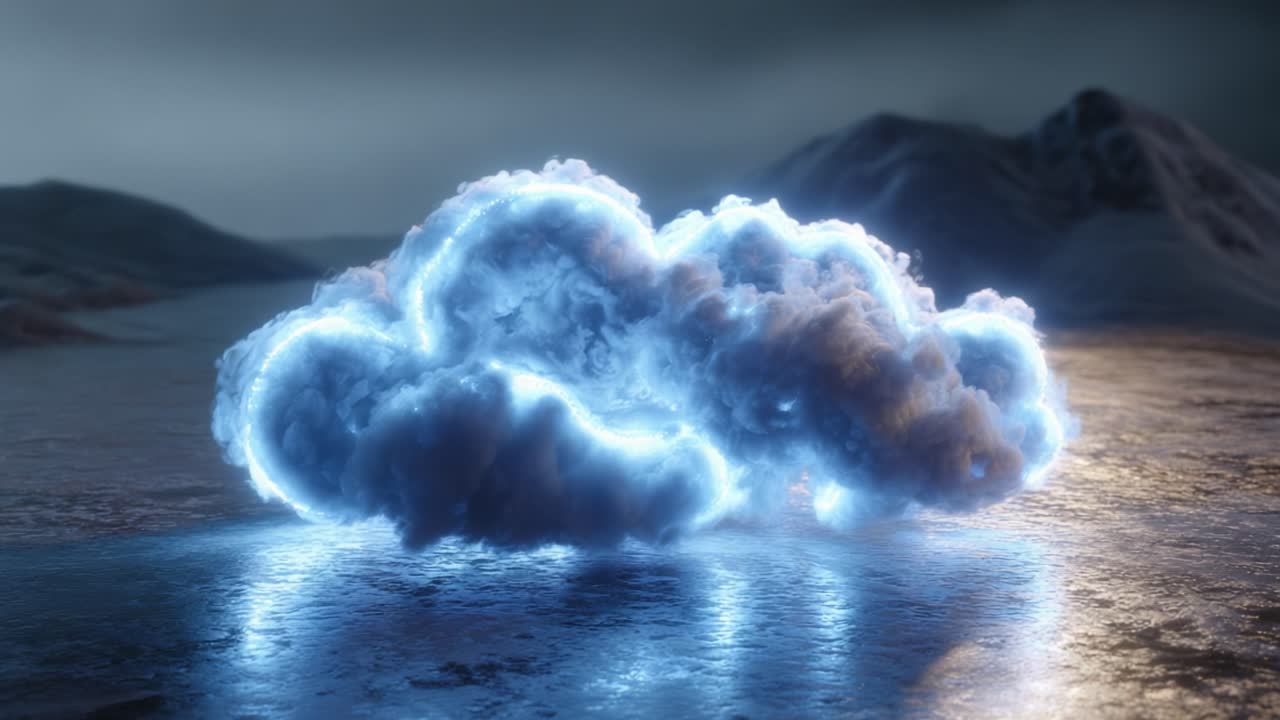 A Stunningly Illuminated Cloud Formation Displays Ethereal Beauty over a Reflective Surface, Capturing the Essence of Atmospheric Wonder and Serene Nature
