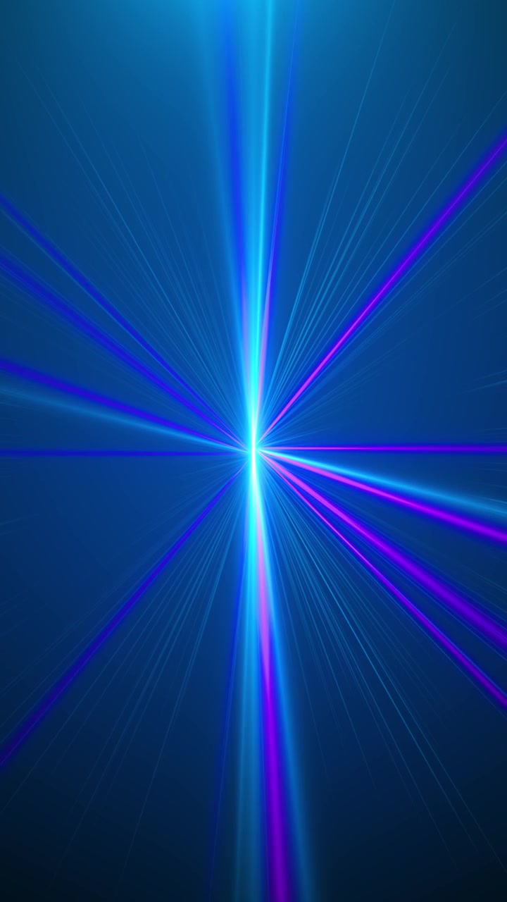 Blue neon light speed rays cyan and purple laser beams bright center point and clean futuristic
