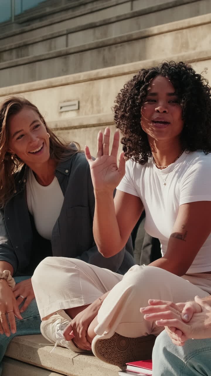 Millennial group of diverse young friends talking outdoors
