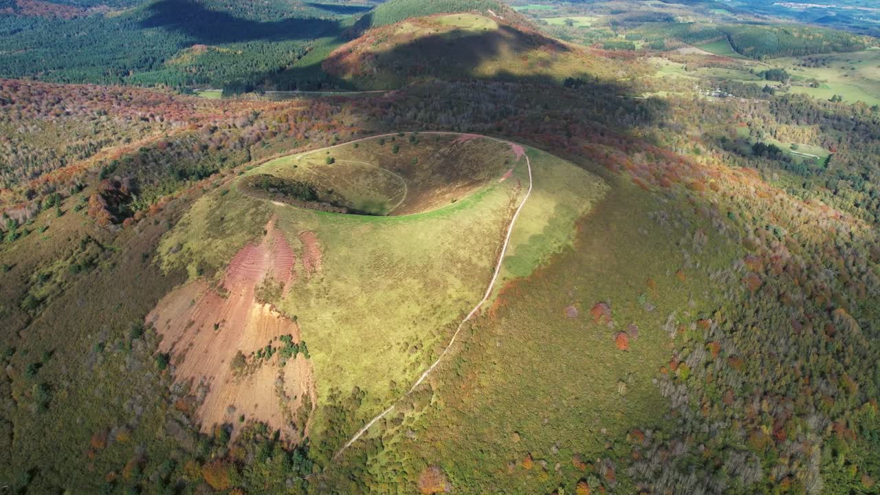 Aerial view of Puy du Pariou volcano near Clermont Ferrand, France