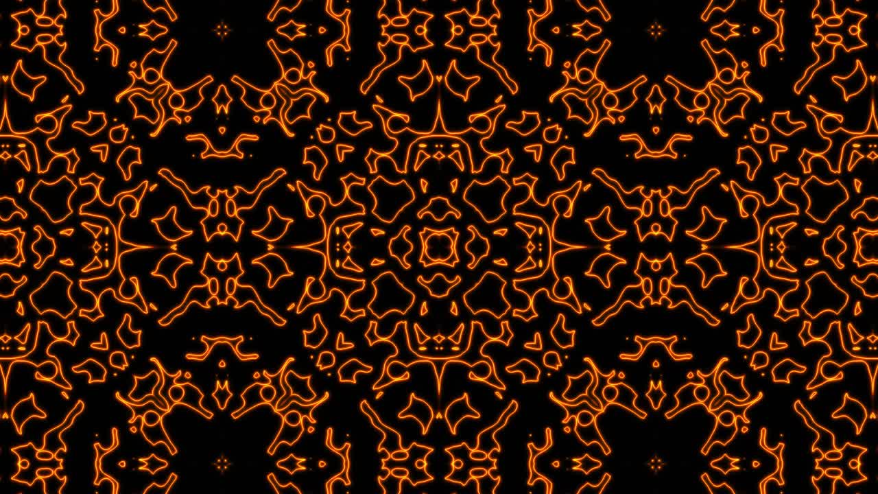 Abstract orange geometric seamless pattern background. Abstract Stripes Kaleidoscope Loop. Fast Psychedelic Colorful Kaleidoscope VJ background. Disco Abstract Motion Background. Kaleidoscope effect