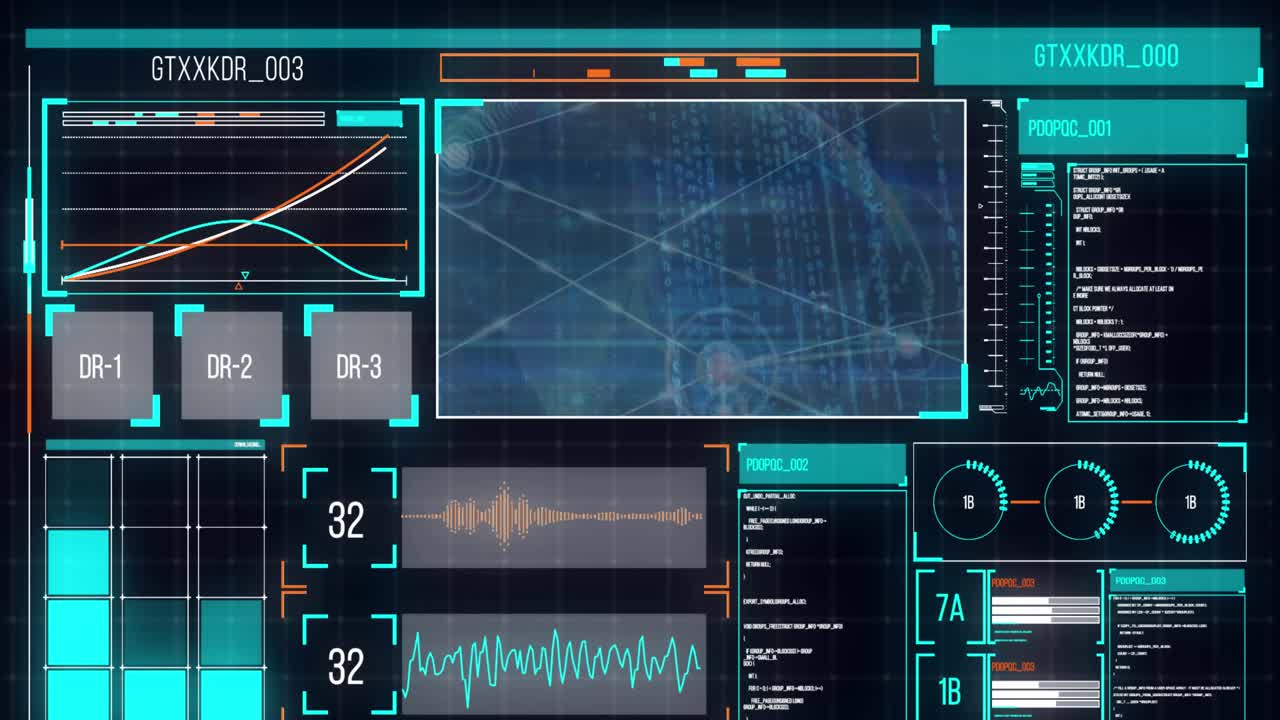 Animation of data processing on black background