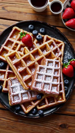 pouring syrup on waffles