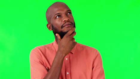 Black-man,-thinking-and-mindset-on-green-screen