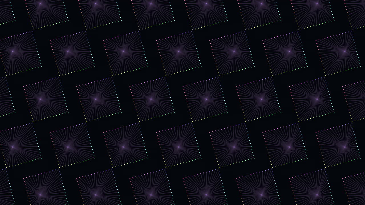 Digital neon cubes pattern in rows with neon dots on dark gradient