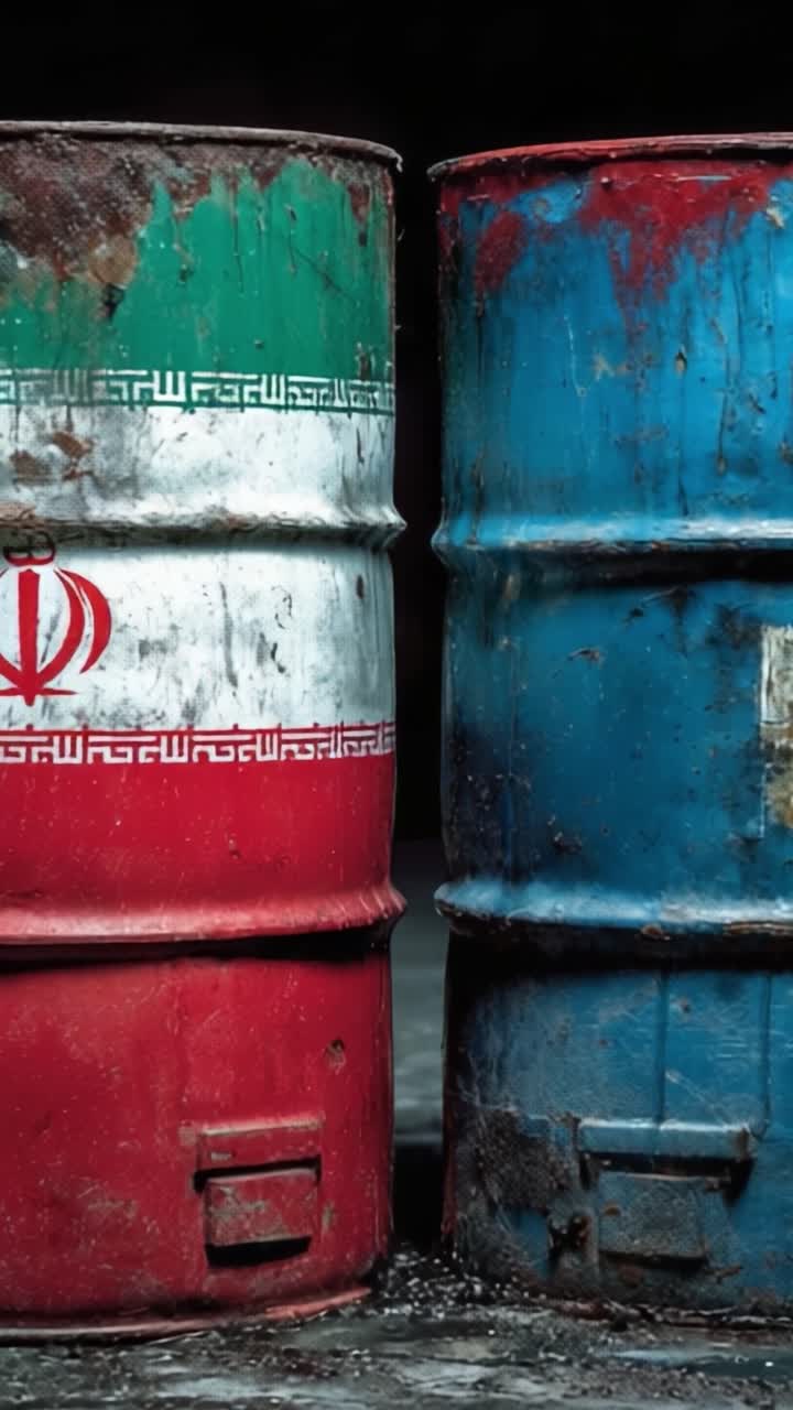 A Striking Visual Contrast: Two Drums Displaying National Colors and Wear, Symbolizing Conflict and Identity in a Grimy Environment