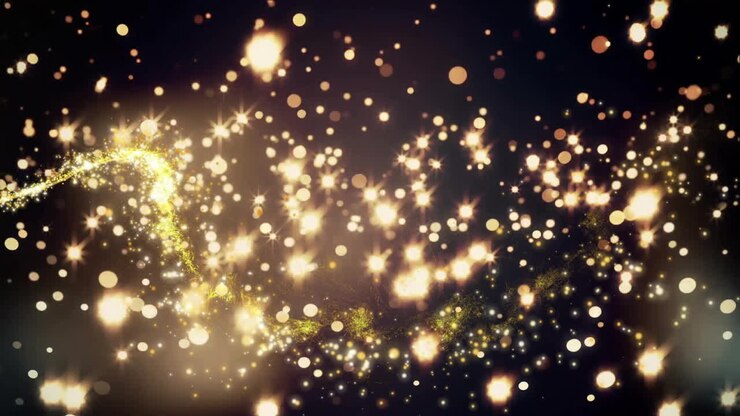 Particelle luminose e scintille che fluttuano su sfondo scuro