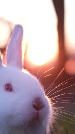 a bunny on a lawn at sunset creates a cute animal concept. easter symbol concept. 4k video