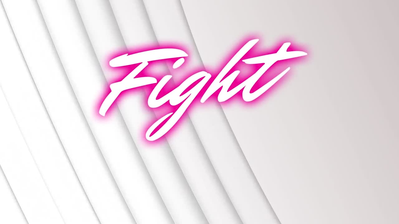 Animazione del testo 'Fight' su strisce su sfondo bianco.