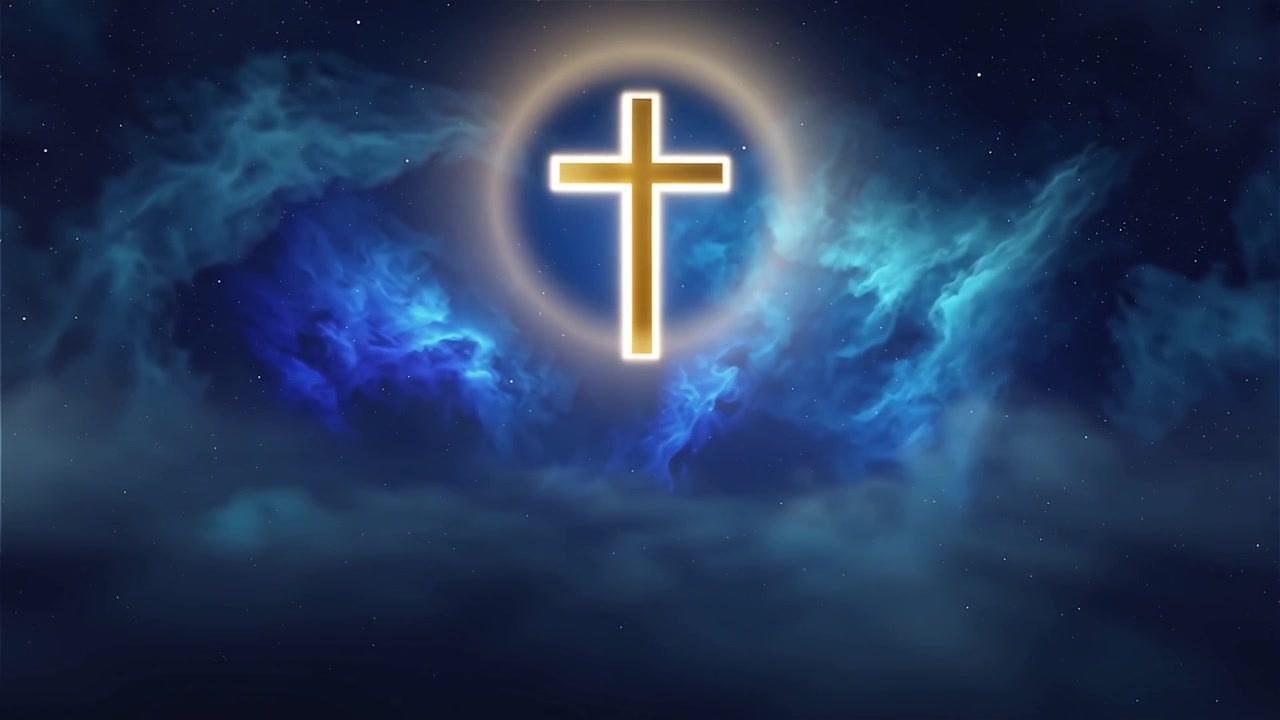 Croce Cristiana Luce Celestiale Sfondo per il Culto.