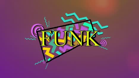 animación del texto funk sobre formas coloridas