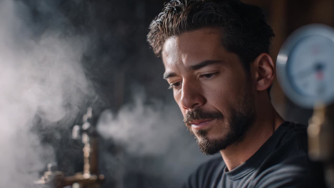 Portrait of a man surrounded by steam