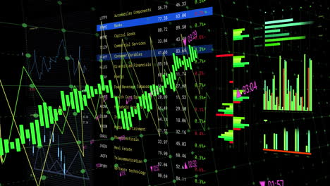 animación del procesamiento de datos financieros en pantalla sobre un fondo negro