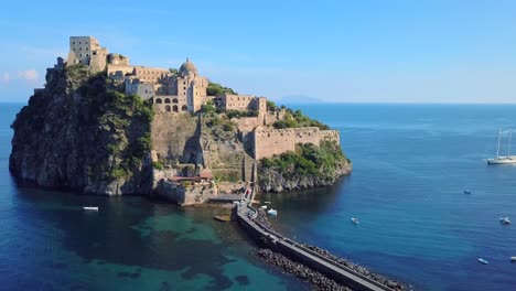 drone footage of castle aragonese in ischia, italy