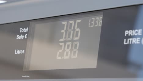 close-up of a gas station pump as the numbers rise while filling up the gas tank