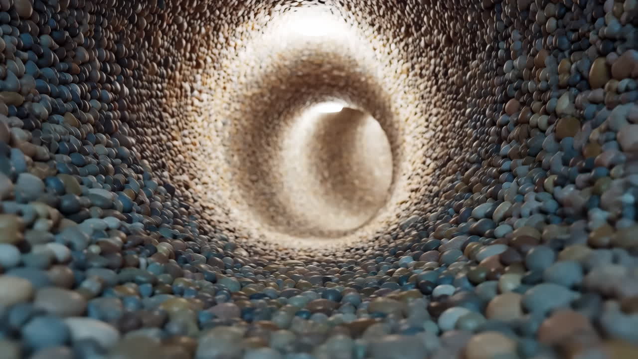 Moving Through an Abstract Pebble Stone Tunnel with Light