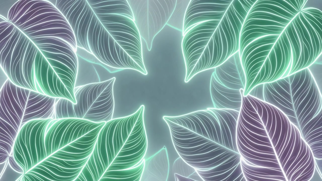 Animation de fond abstraite avec feuilles néon lumineuses