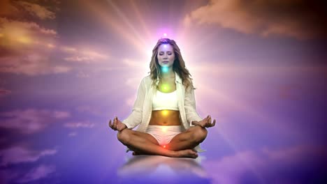 Double-exposure-of-woman-practicing-yoga