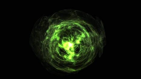 animation of abstract round luminous object. the color of the energy wave is green.