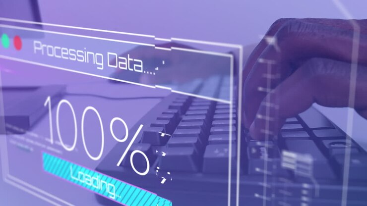 Animasjon av databehandling over forretningsmann på kontoret