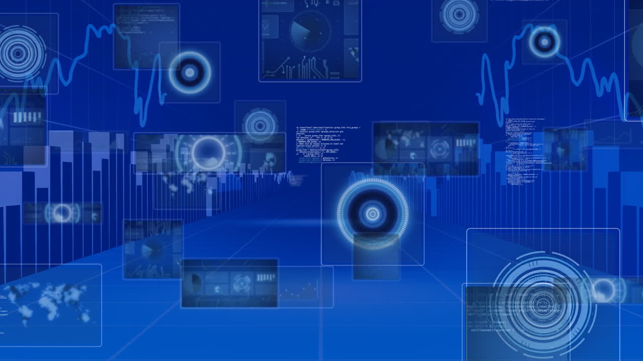 Animation of scope scanning and data processing on blue background