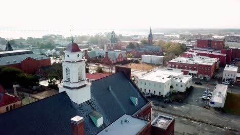 aerial over dome of historic building in new bern nc, north carolina