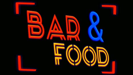 neon sign text bar and food animation modern on black background