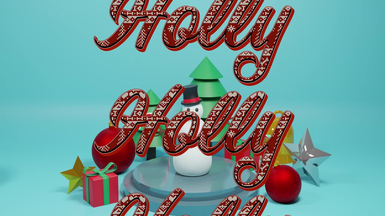 블루 배경에 크리스마스 장식 위에 크리스마스 인사 텍스트의 애니메이션