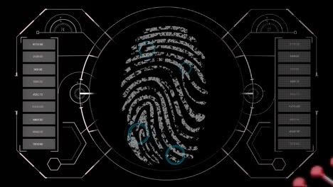 animación del procesamiento de datos y huellas dactilares sobre fondo negro