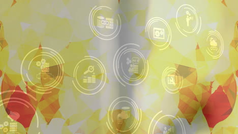 animación de la red de conexiones con iconos digitales sobre fondo amarillo