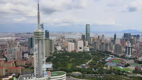 aerial shot of dalian city center