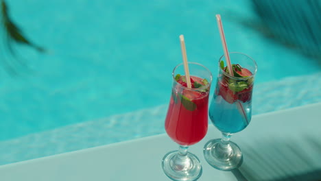 refreshing strawberry cocktails by the pool