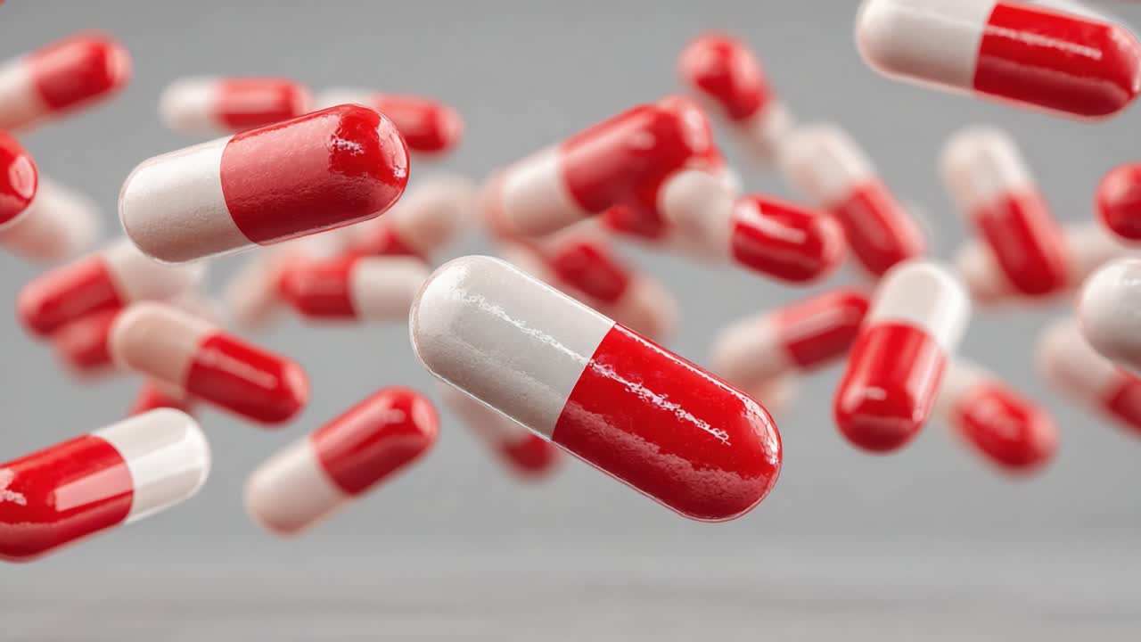Exploring the Impact of Medications: A Dynamic Visual Representation of Floating Red and White Capsules Reflecting Pharmaceutical Innovation and Health Solutions