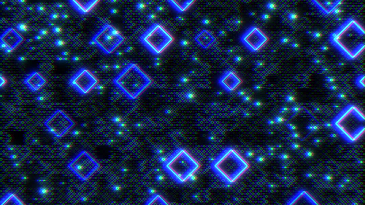 A striking image featuring luminescent blue diamonds arranged in a grid pattern against a black background, creating a mesmerizing, floating effect